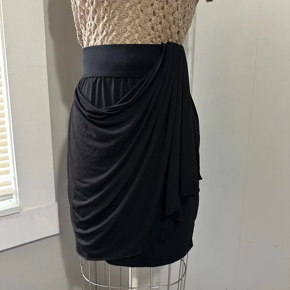 Vintage Forever‎ 21 Black Draped Tulip Mini Skirt Wide Elastic Waist Size Large